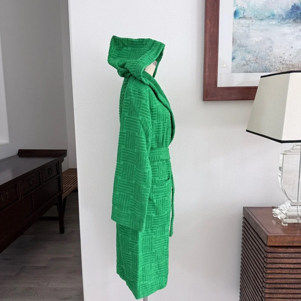 Bottega‎ Veneta Women's Terry Bath Robe Green w/hood Medium 656096 Italy
